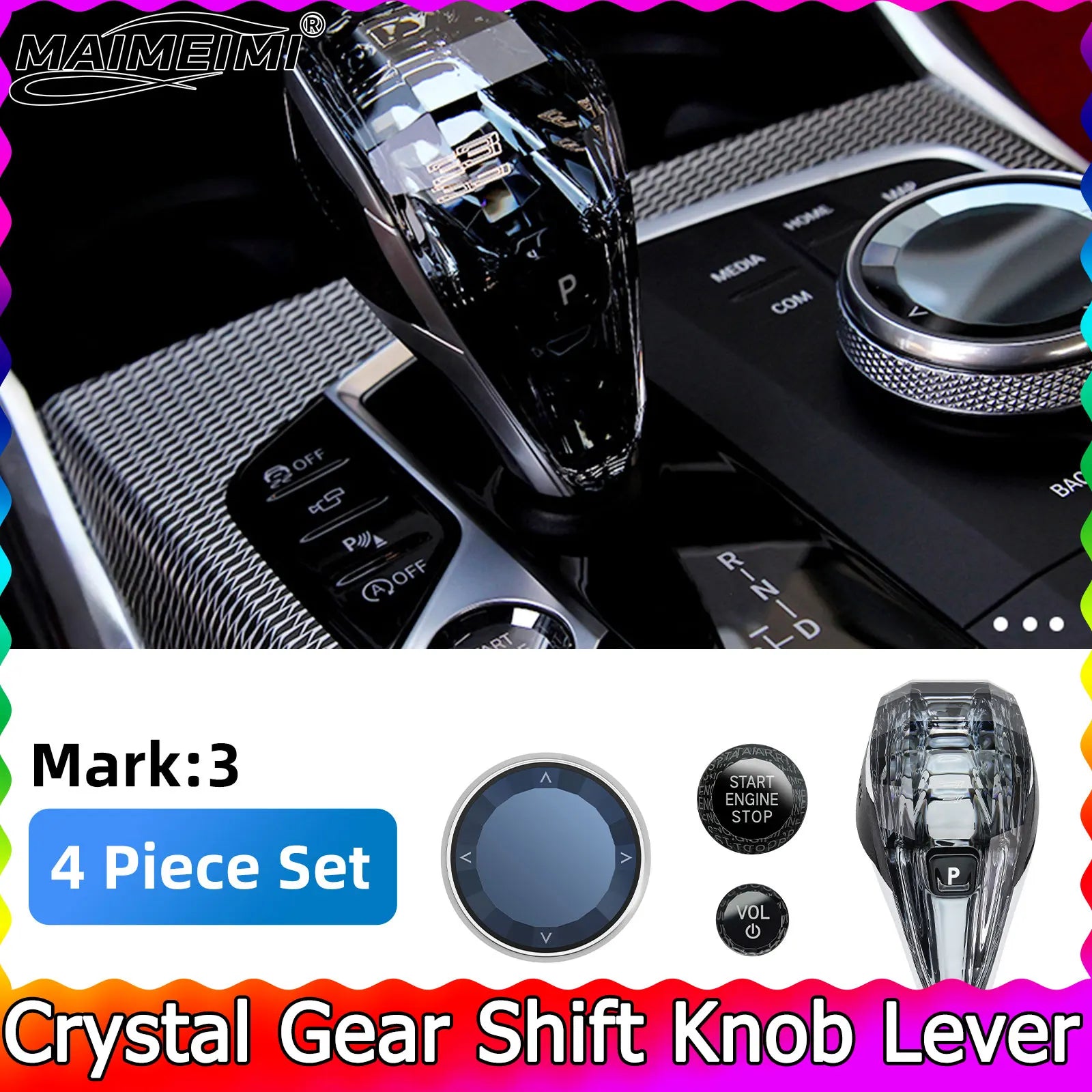 4 Piece Set Crystal Gear Shift Knob LHD for BMW X3/X5/X6 3/4/7 Series G20 G21 G28 G12 X6 G06 X7 G07 Ix3 G08 I4 G26 G70 X5 G05