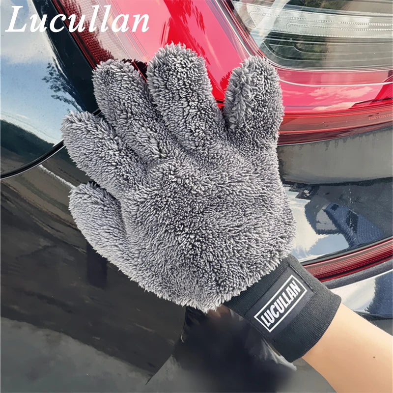 Lucullan Double Side Microfiber 5 Finger Mitt Super Soft Scratch Free Flexibility Conforms To Any Shape