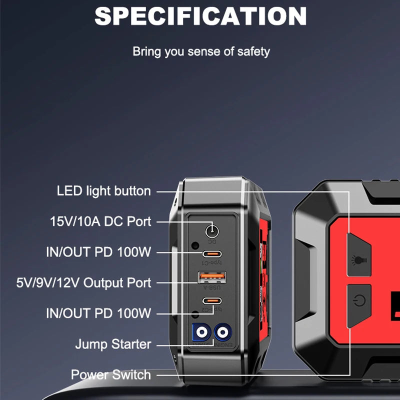 Powerful 8000a 100w 24000mah Laptop Jumper Super Capacitor Professional 12v Charger Booster Power Bank Jump Starter Car Battery