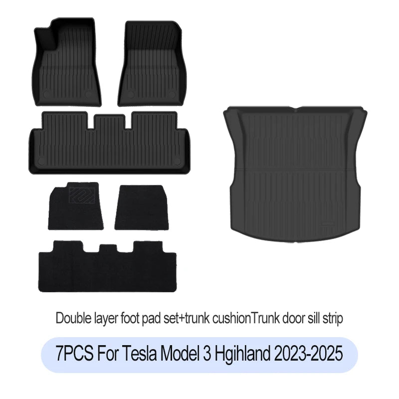 2023-2025 For Tesla Trunk Mat For  Model 3 highland Floor Mat  Luggage Mat TPE waterproof Anti-Slip Set Floor Liner Mats