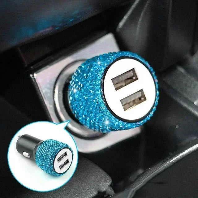 Bling Bling USB Car Charger 5V 2.1A Dual USB Port Fast Adapter Car Decor Styling Diamond Car Accessories Interior for Woman