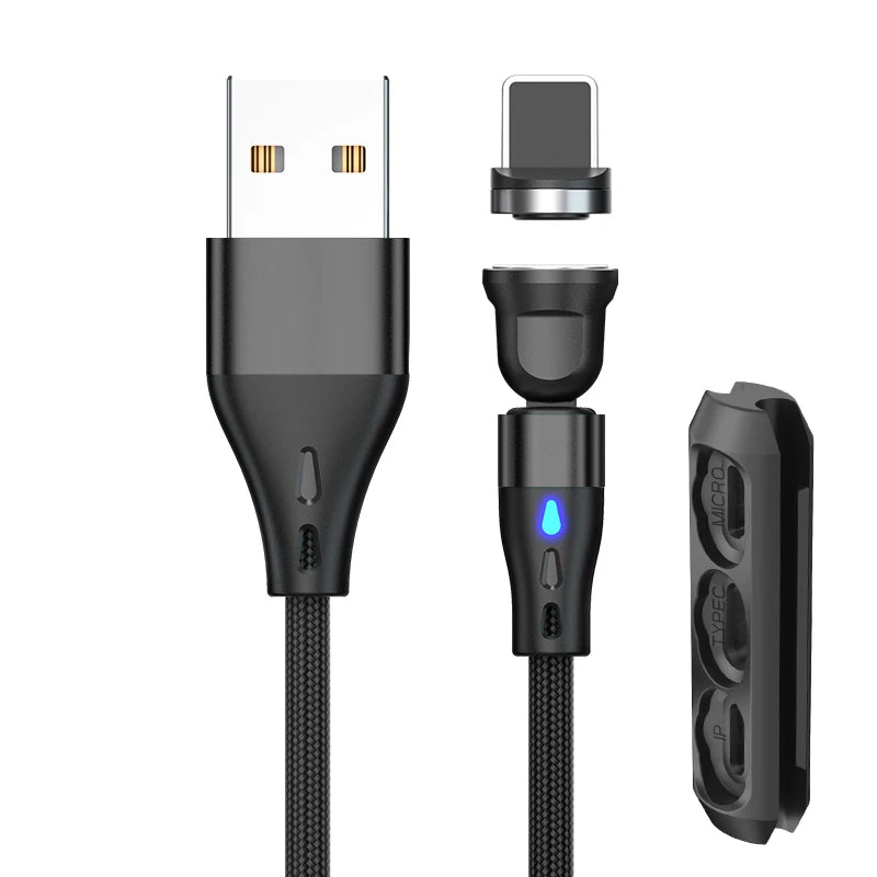 540 Rotate Magnetic Cable 3A Fast Charging Micro USB Type C Cable For iPhone 15 14 Xiaomi Samsung Data Cord with Storage Case