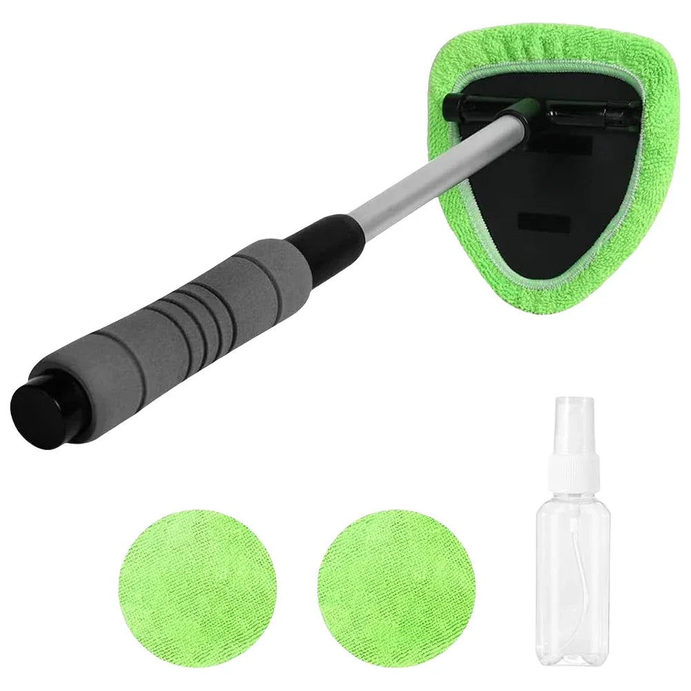 Windshield Washer Brush with 2 Microfiber Pads Car Window Cleaning Tool Extendable Handle Car Glass Cleaner for Car & Home Use