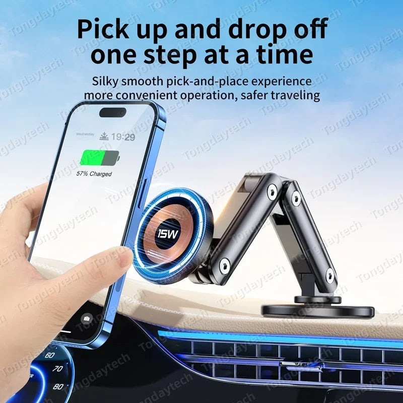 15W Car Magnetic Wireless Charger Holder 360 Rotation Metal Adjustable Angle in Car Stand For Iphone 15 14 13 12 Pro Max Samsung