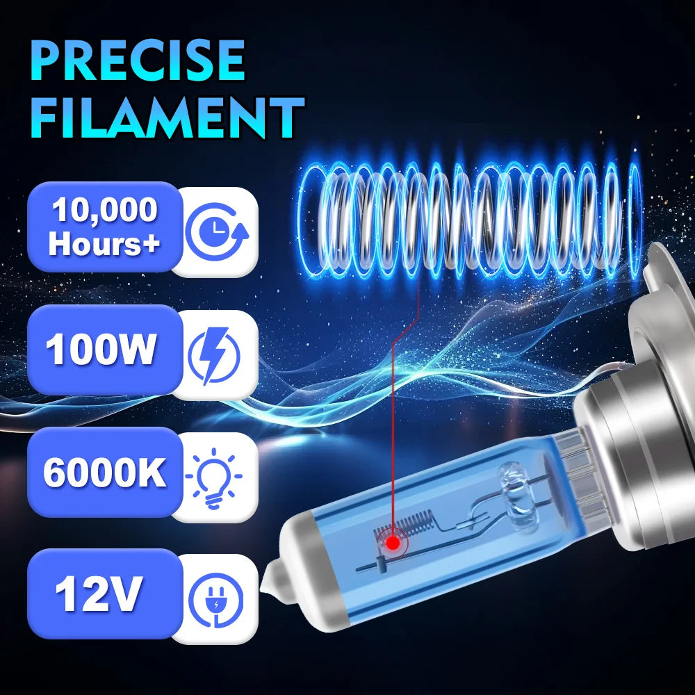 4Pcs Car H7 100W Halogen Headlight 6000K Super White Daytime Running Lamp High Power Light Bulb 12V Fog Lights