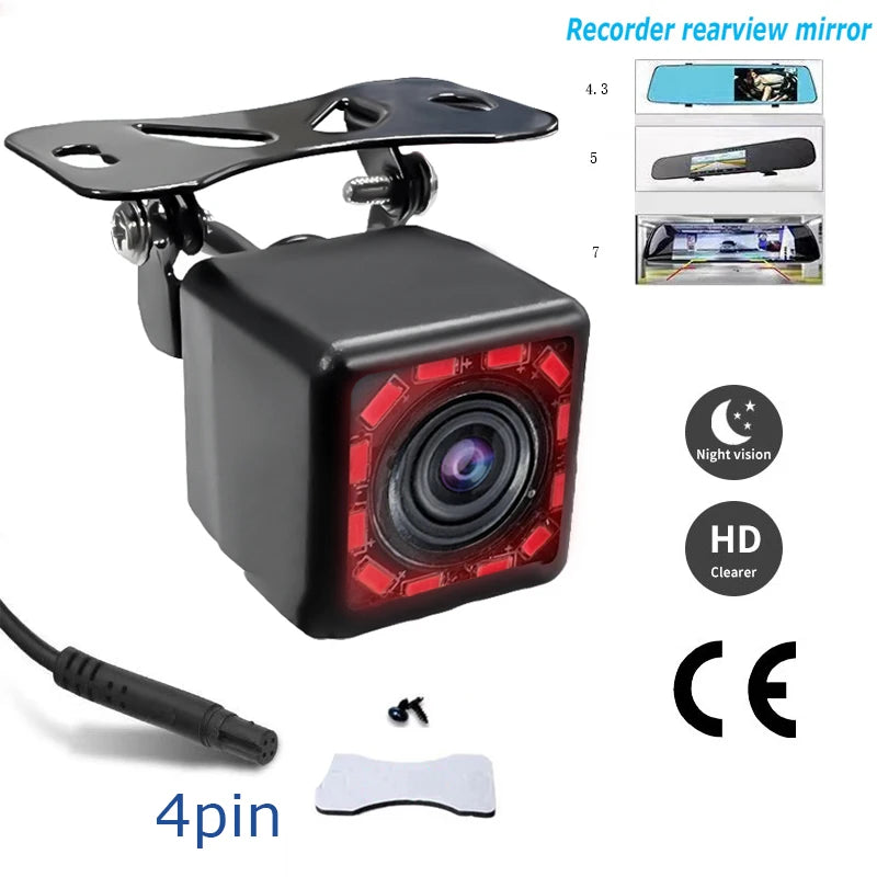 4-pin HD car rearview mirror Reversing 12LED infrared night vision camera Wide Angle 170 degree parking camera Car Accessories