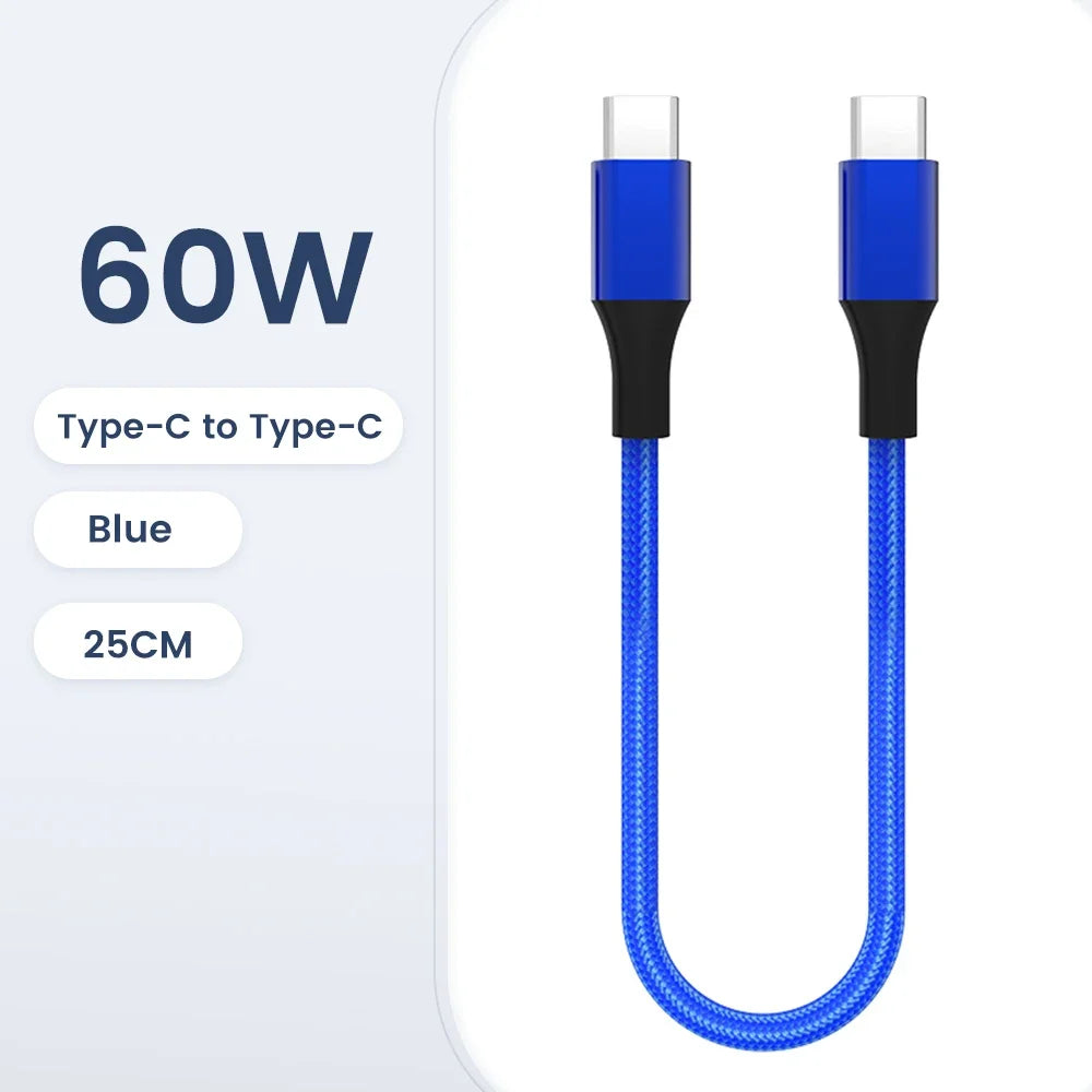 Short 30cm Type C to USB C Cable Fast Charging For Iphone15 Xiaomi Samsung Huawei Power BanK 25cm USB To Type C/USB C Data Cable