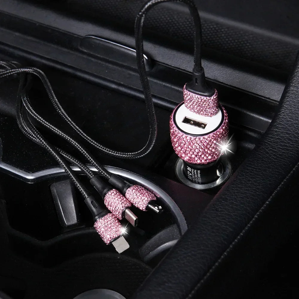Bling Bling USB Car Charger 5V 2.1A Dual USB Port Fast Adapter Car Decor Styling Diamond Car Accessories Interior for Woman