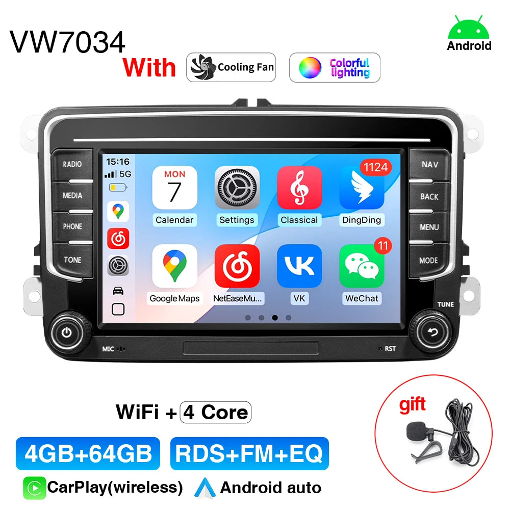 GRANDnavi 2Din Android 13 Car Radio GPS For VW / Volkswagen Skoda Octavia golf 5 6 touran passat B6 polo Jetta 2Din Radio Player