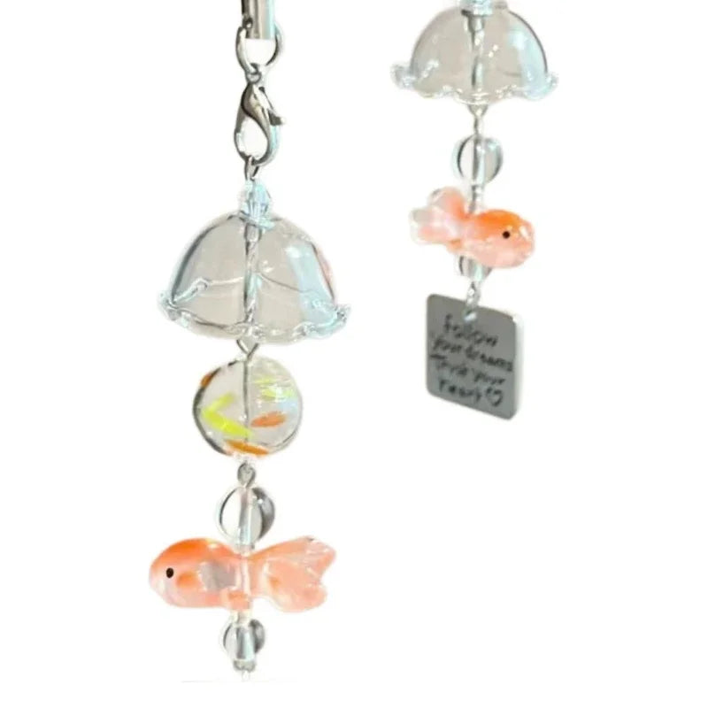 1pc Cute Goldfish Wind Chime Car Pendant plastics Decorative Transparent Glass Little Goldfish Wind Chime car accessories funny