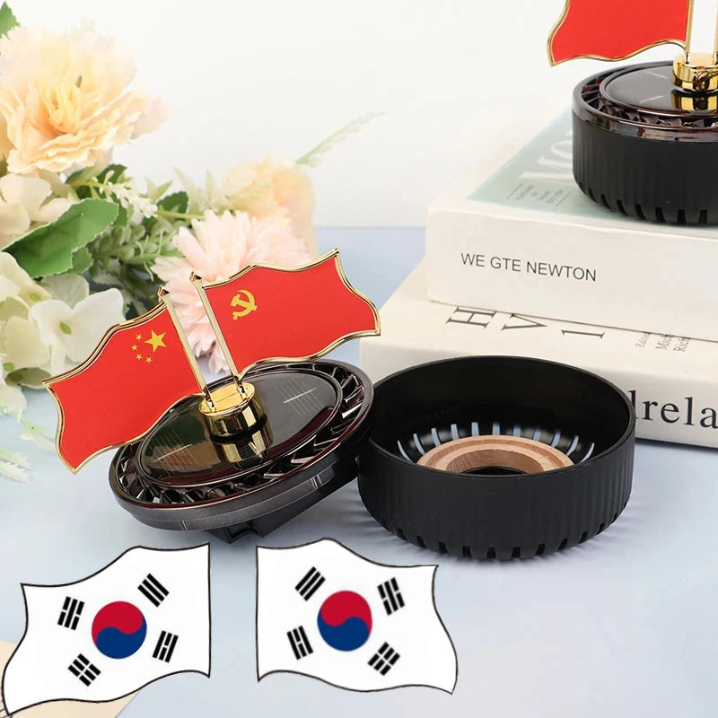 Solar Car Air Freshener Aromatherapy Perfume Interior Car Rotating Flag Decoration Car Center Console 2024 New Decorations