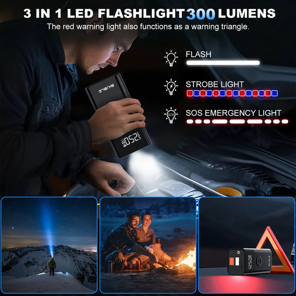 8000A Booster Battery 26800mAh Jump Starter (up to All Petrol, Diesel Engine 10.0L), with USB Charging Port, LED Light