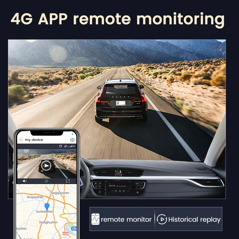 2K 4G 3Inch dashcam with dual lens record wifi gps tracking fit remote live video check on phone 12-24v power supply car camera