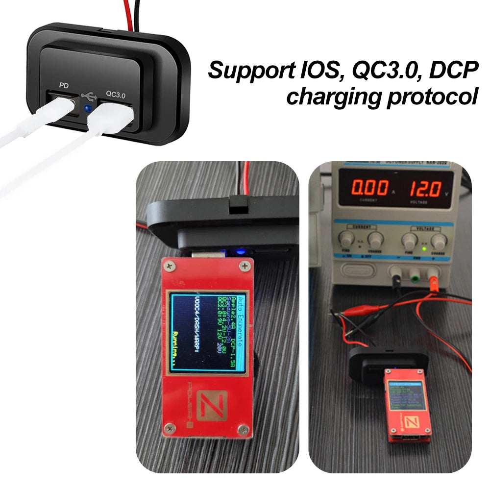 QC3.0 PD Car Charger Socket Quick Charge Dual USB Charger Outlet Panel Power Adapter for Truck Camper Caravan Accessories 12/24V