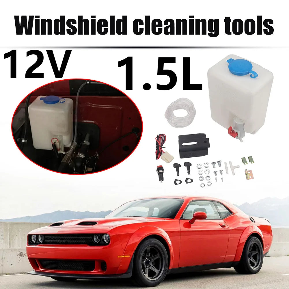 1.5L 12V Universal Windscreen Washer Bottle Tank Pump Wiper System Reservoir Kit Fluid Nozzle Sprayer Car Windshield Clean Tools