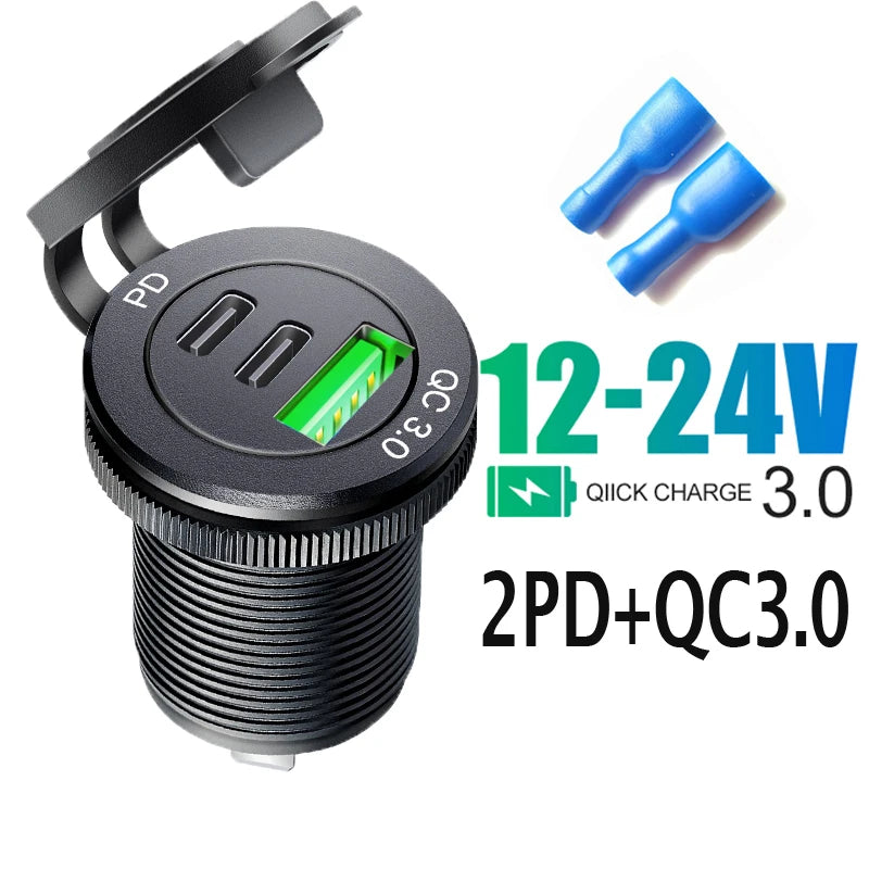Type c usb steckdose 12v Universal PD type c usb port car fast charger socket qc3.0 power outlet adapter for Motorcycle Boat
