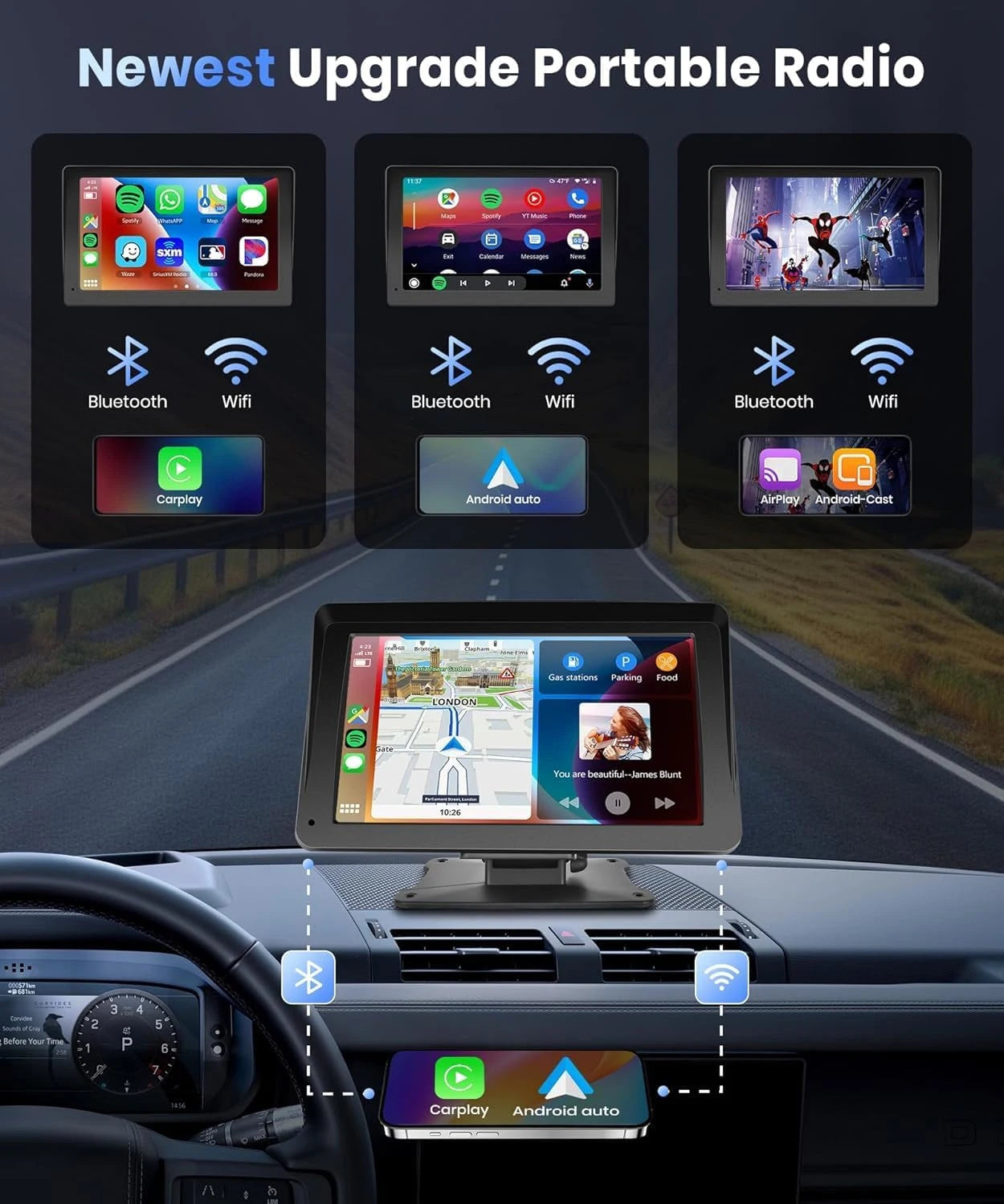 7" / 9" Inch Portable Wireless Carplay Android Auto Screen HD Car Radio Multimedia MP5 Video Player Rear Reversing Camera DVR