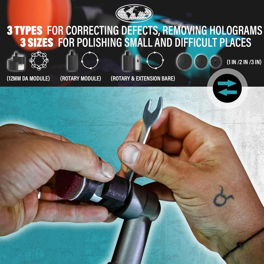 AUTIWOZ Cordless Mini Polisher 1/2/3 Inch DA & Rotary Buffer 12mm Orbit 6Speed Scratch Remover 2000mAh Battery