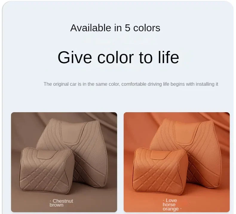 Car Neck Pillow Memory Foam Leather Auto Headrest And Back Cushion Set Seat Lumbar Waist Support Sewing Head Protective Cover