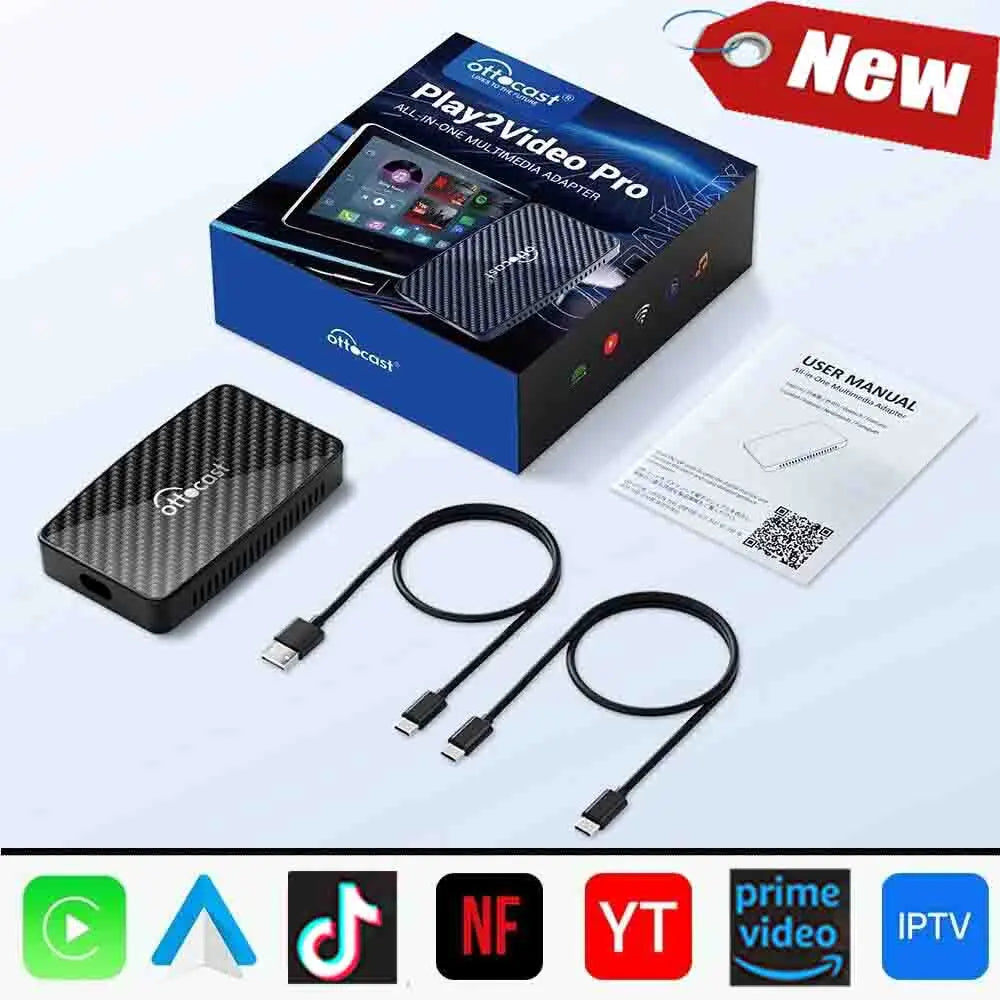 OTTOCAST Play2 Video Pro Carplay Ai Box Wireless Android Auto Adapter Built in Youtube Netflix For VW Benz Ford 99% of Cars