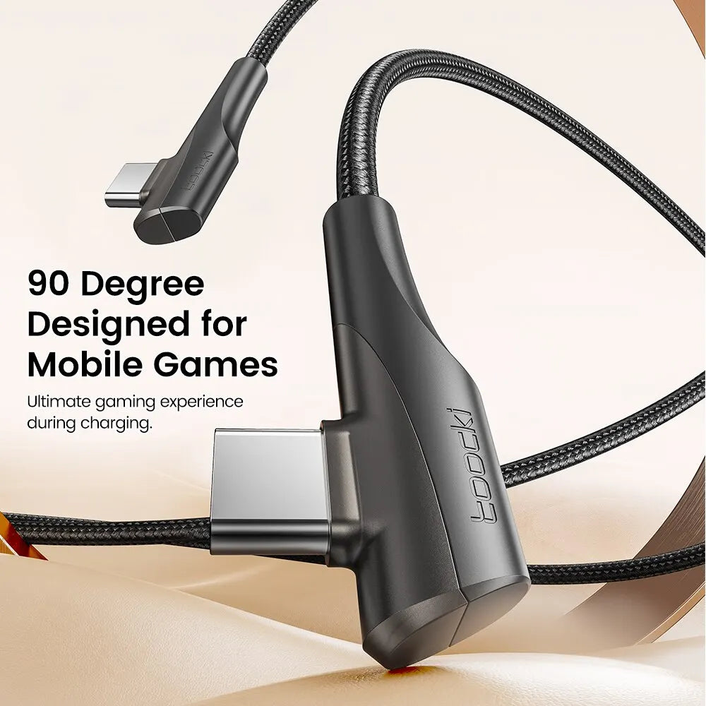 Toocki PD 60W 100W USB Type C Cable 90 Degree Dual Elbow Data Cord For iPhone 15 Xiaomi Samsung S23 Realme 5A Fast Charging Wire