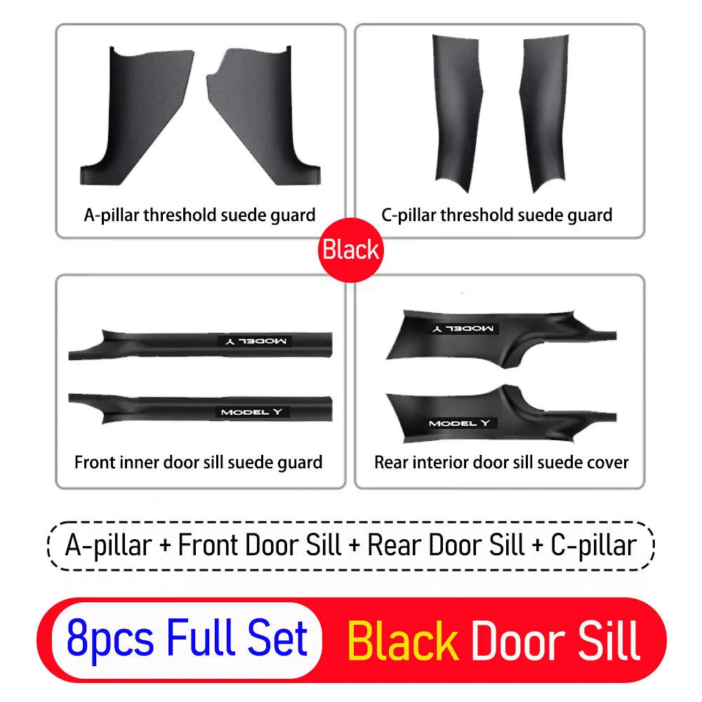 4 6 8Pcs For Tesla Model Y Juniper 2025 2026 Front Rear Door Sill Protector Threshold Strip Anti-kick Guard Panel Waterproof Pad
