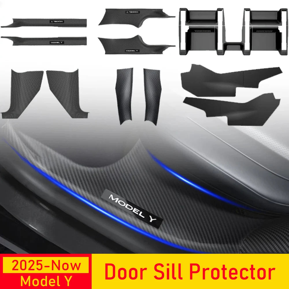4 6 8Pcs For Tesla Model Y Juniper 2025 2026 Front Rear Door Sill Protector Threshold Strip Anti-kick Guard Panel Waterproof Pad