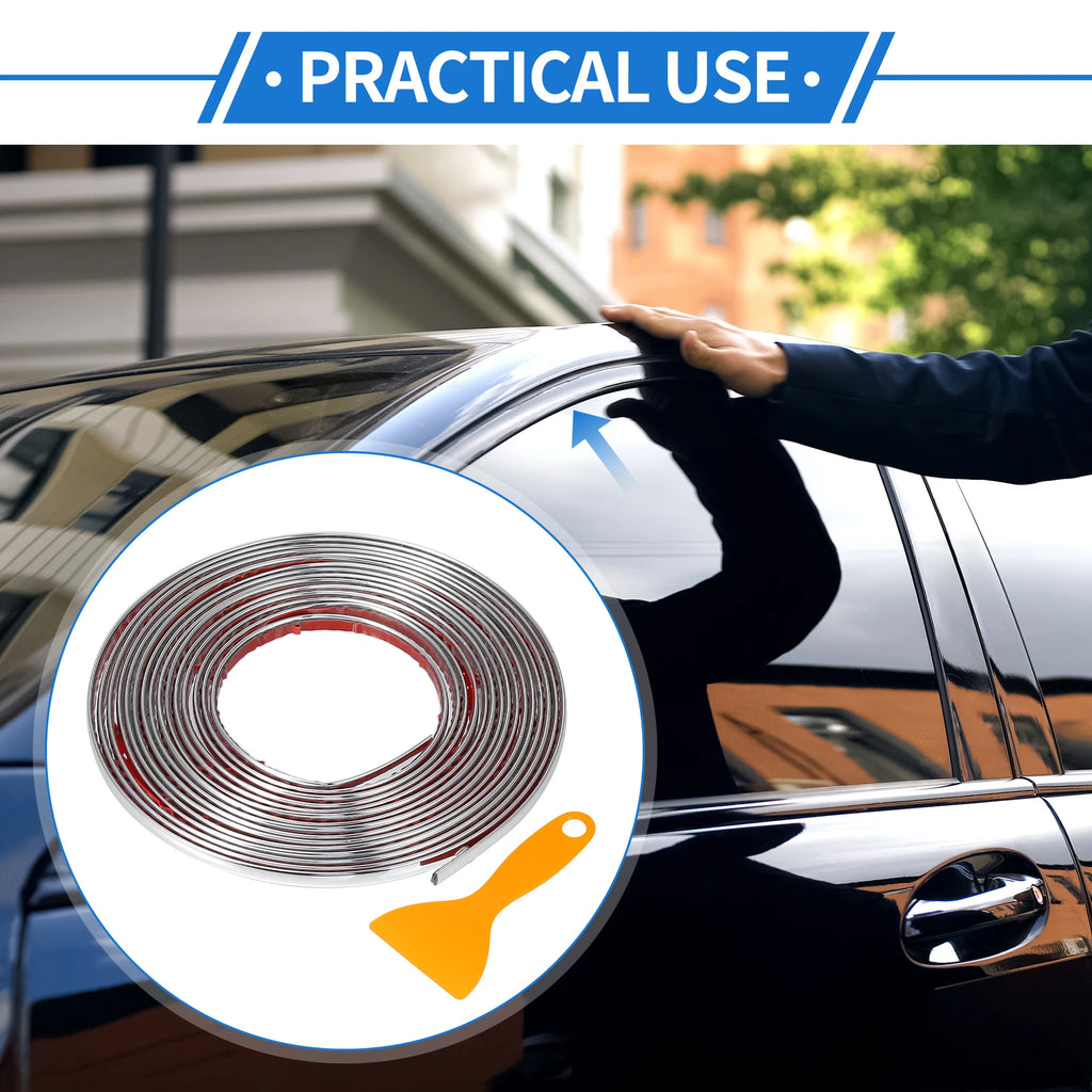 Uxcell Car Chrome Trim Molding Body Window Seal Rubbing Strip Bumper Anti-Collision Strip for Auto DIY Shiny Self-Adhesive Strip