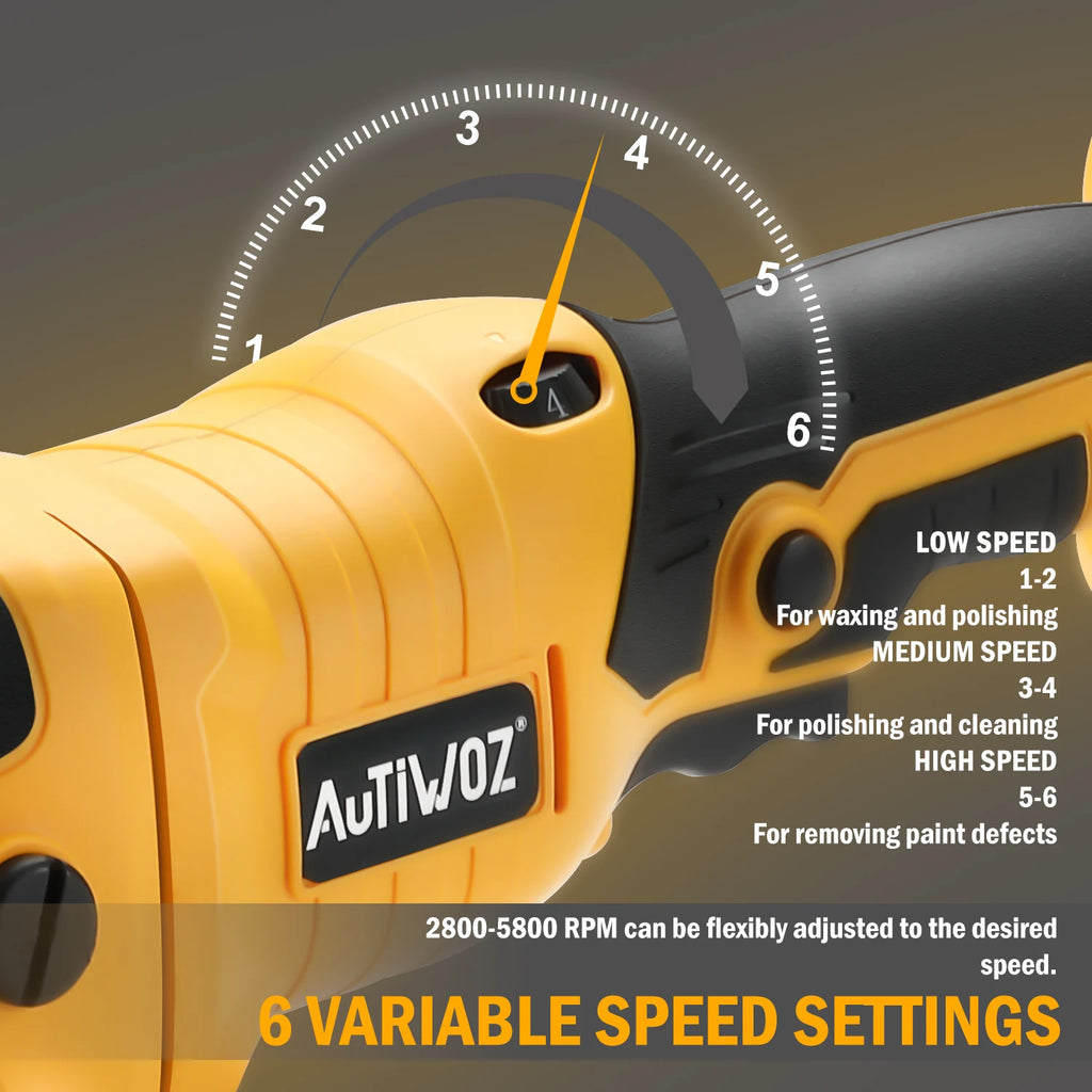 AUTIWOZ 21V Cordless Car Polisher 6-Speed Dual Action Waxing Tool Fit Makita 18V/20V/21V Battery for Paint Care & Glaze