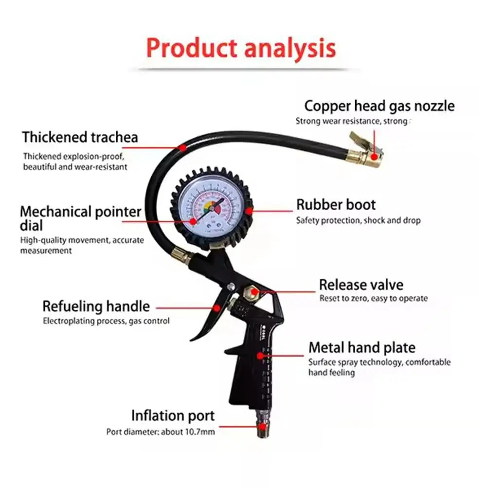 3-IN-1 Tire Pressure Gauge For Car Motorcycle SUV Inflator Pumps Tire Repair Tools Pressure Gun Type For Air Compressor Durable