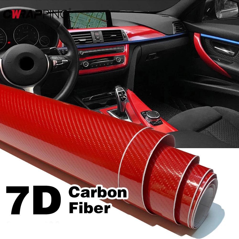 7D Carbon Fiber Vinyl Wrap Black Car Foil Red Motorcycle Sticker Automotive PET Car Body Stickers Waterproof Self-adhesive Film