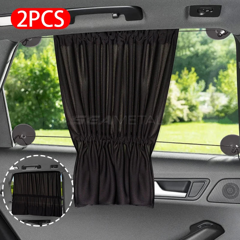 SEAMETAL 2Pcs Car Sun Shade Curtains Side Window Sunshade Summer Sun Protection 95% Light/UV Blocking Auto Privacy Blind Curtain