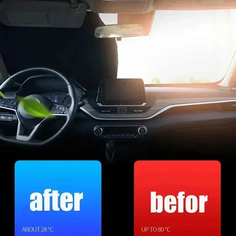 Foldable Car Sunshade Upgraded Thick Titanium Silver for Front Windshield Reflective Heat Shield Sun Visor with Storage Bag