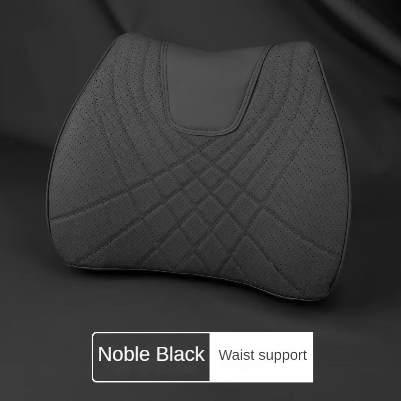 Car Neck Pillow Memory Foam Leather Auto Headrest And Back Cushion Set Seat Lumbar Waist Support Sewing Head Protective Cover