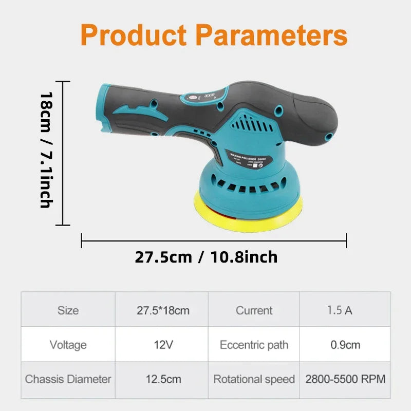 Wireless Car Polisher 12V 2800-5500rpm Cordless Car Polishing Machine Electric Polishing Wax Tool Noiseless 8 Variable Speeds