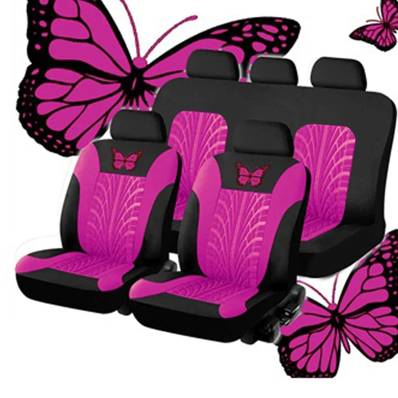 Car Seat Cover Full Set, Universal Butterfly Pattern Embroidery Auto Seat Cover Set