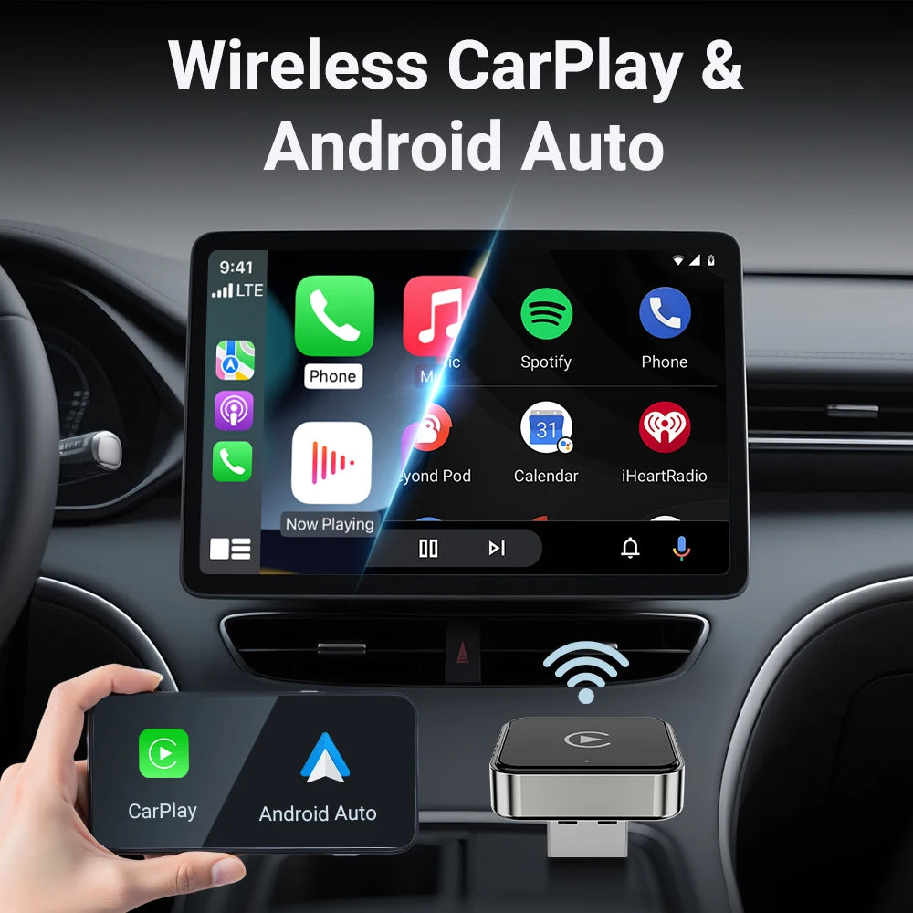 Wireless CarPlay Android 2026 New Smart Auto Adapter Hassle-Free Plug&Play Stable BT WiFi Connect OTA Upgradable Fit 99% Vehicle