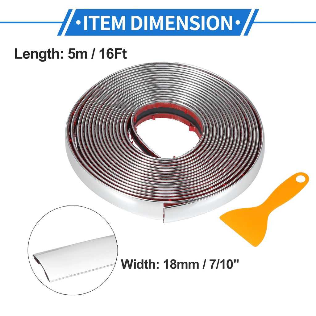 Uxcell Car Chrome Trim Molding Body Window Seal Rubbing Strip Bumper Anti-Collision Strip for Auto DIY Shiny Self-Adhesive Strip