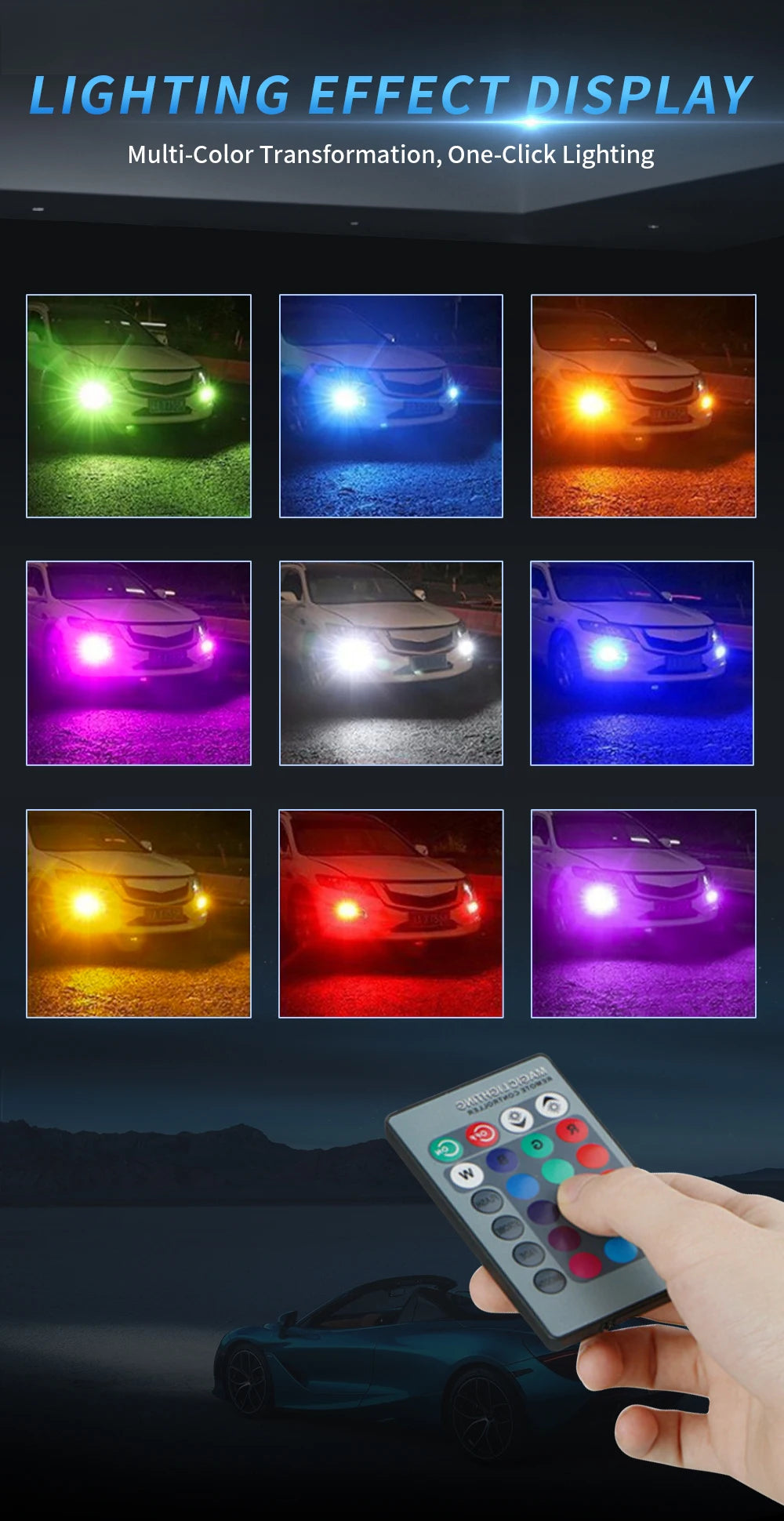 2pcs LED Car RGB Fog Lights LED H7 H1 H3 H4 H11/H8/H9 9005/HB3 9006/HB4 H27/880 H27/881 Headlight DRL Lamps With Remote Control