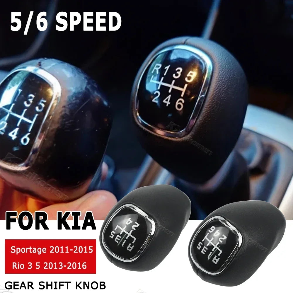 6 Speed Leather Gear Knob Shift Lever Shifter Handball For KIA Sportage 2011-2015 For Rio 3 5 VELOSTER 2013 2014 2015