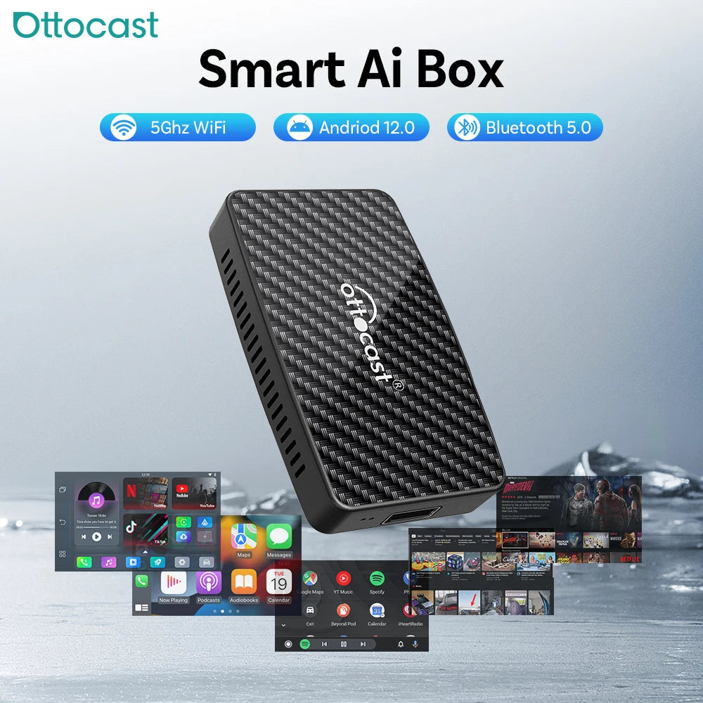 OTTOCAST Play2 Video Pro Carplay Ai Box Wireless Android Auto Adapter Built in Youtube Netflix For VW Benz Ford 99% of Cars