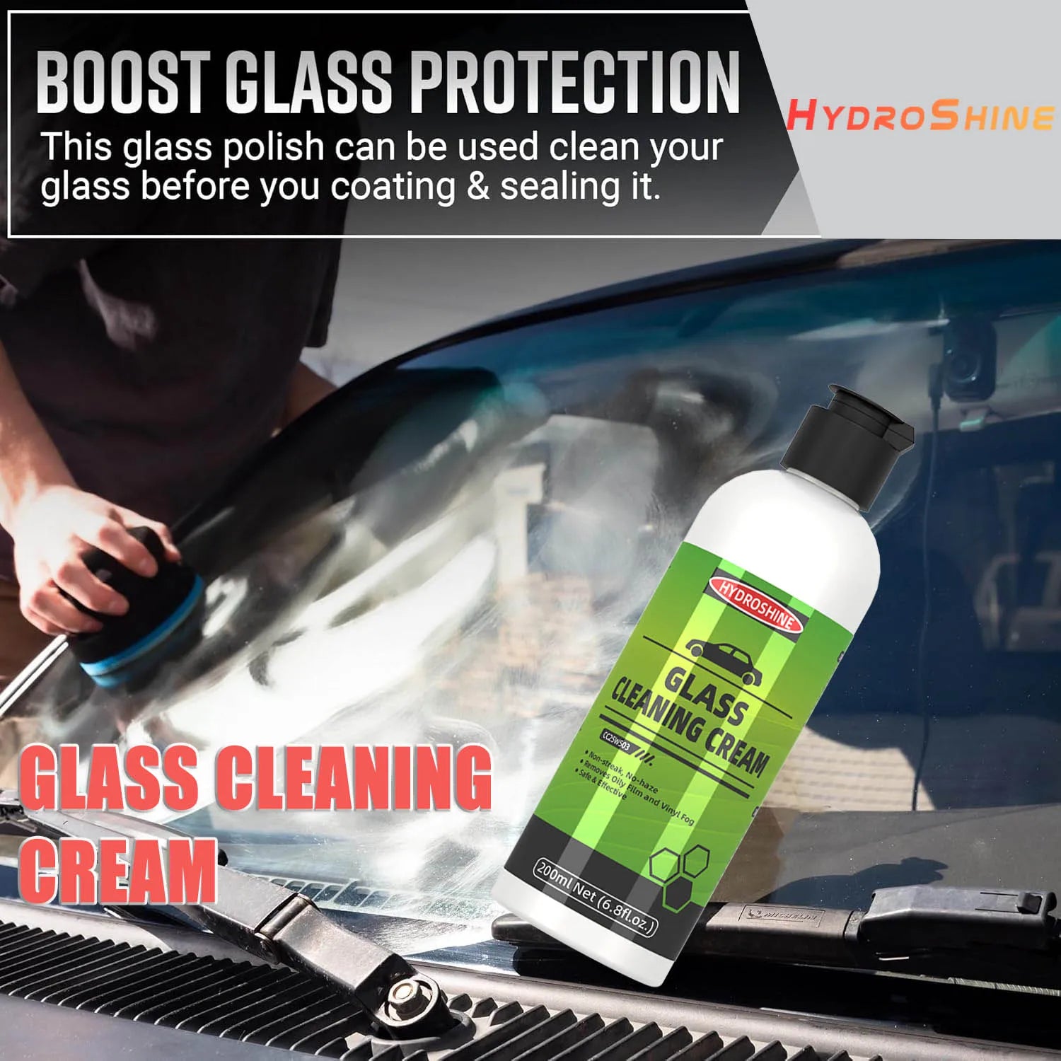Hydroshine Car Glass Oil Film Remover Cream Windscreen Cleaner Streak-Free Water Stain Removal Cream Paste Automotive Oil Stain