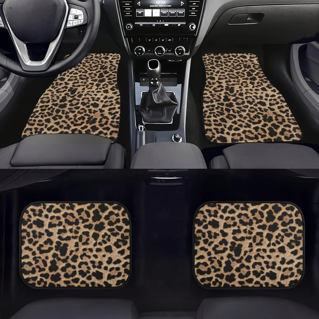 Leopard Print Car Floor Mats Set, All-Weather Universal Size for Front and Rear Seats, Suitable for SUVs, Limousines, LKWs