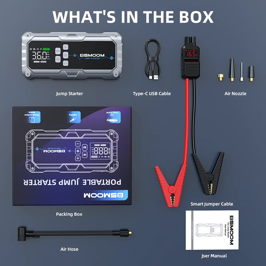 6000A Car Jump Starter Power Bank Portable 160PSI Air Pump Car Battery Emergency Boosters Starting Device Car Starter