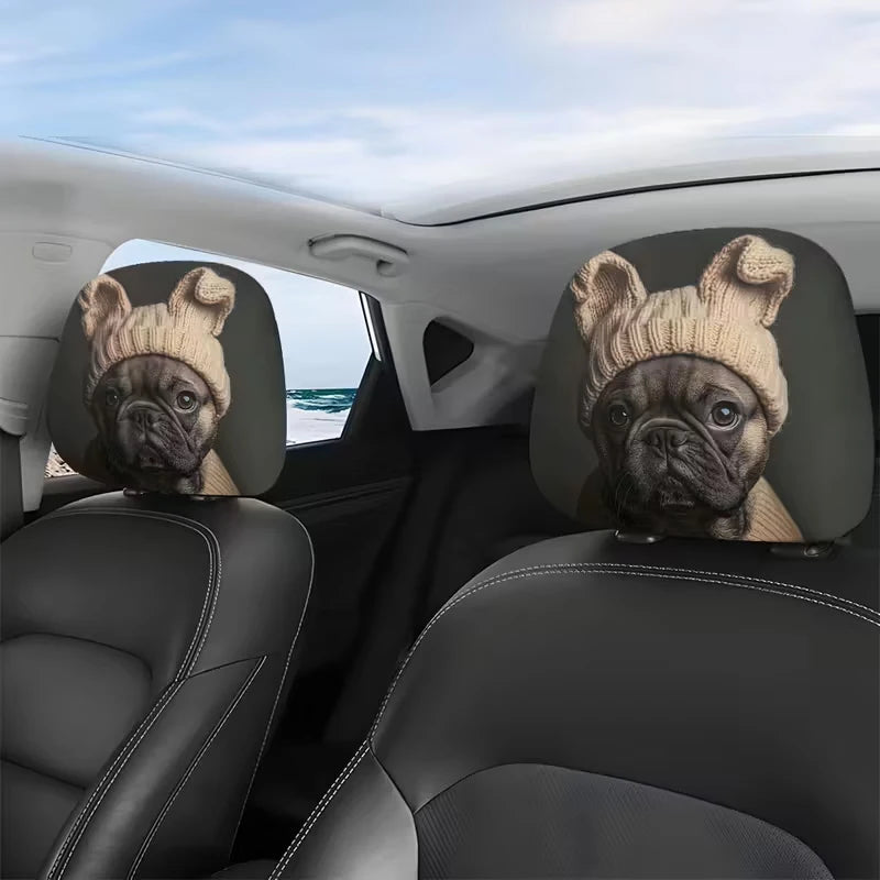 2PCS Funny Slanted Eyes Cartoon Print Car Headrest Cover for Halloween Christmas Holiday Automobile Interior Decoration