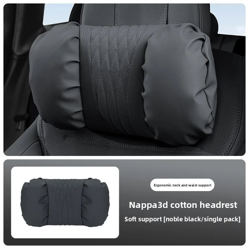 Quality Nappa Leather Car Headrest Lumbar Support Cushion Comfortable Soft Car Neck Pillows Waist Pillow Car Interior Accessorie
