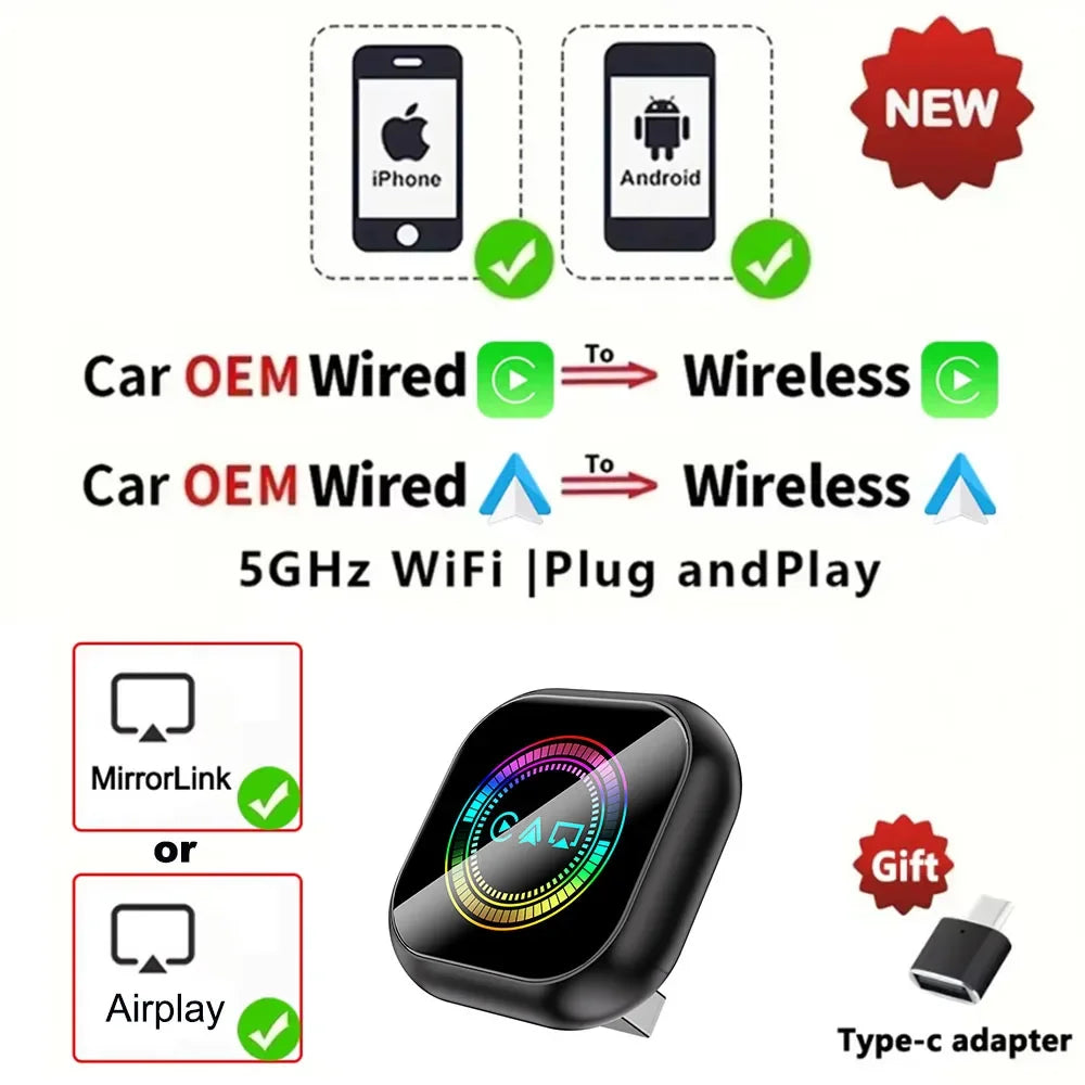 2025 3 In 1 Wired to Wireless Carplay Adapter for Airplay Android Auto MirrorLink Bluetooth+ Wifi USB Dongle Car Ai Box for Audi