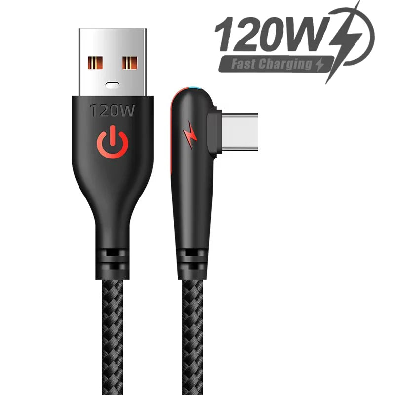  NNBILI 120W USB To Type-C Cable 90° Elbow Mobile Phone Fast Charging For Huawei Mate 60 40 Xiaomi Samsung Phone Charging Cord