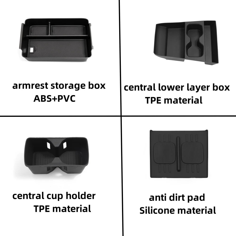 for Hyundai Santa Fe 2024 2025 2026 Storage Box Cup Holder Anti Dirt Pad Car Interior Accessories Organizer Tidying Black