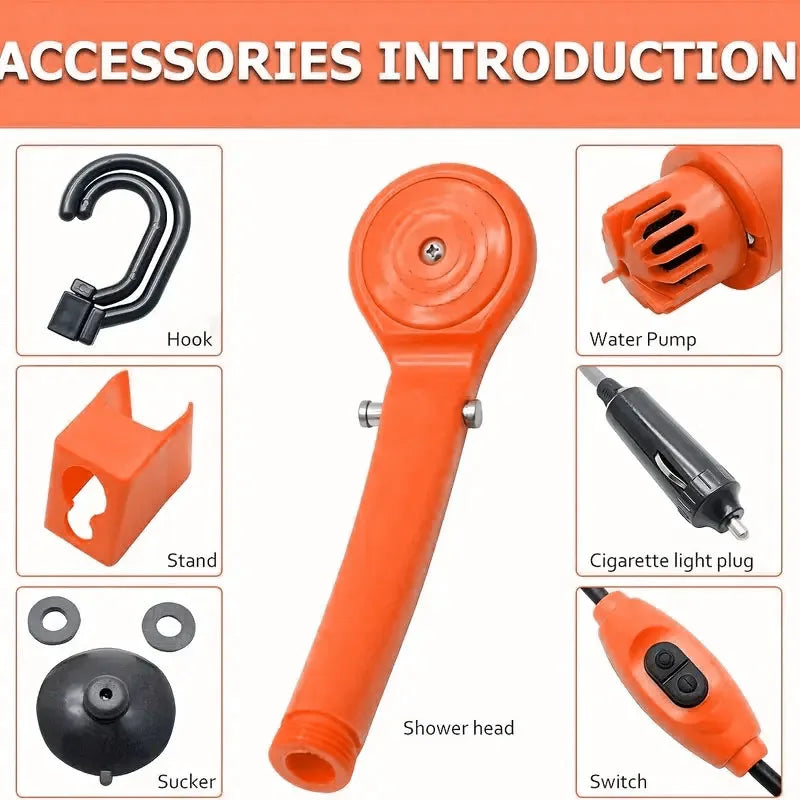 1 Set Portable DC12V Car Shower Outdoor Shower Equipment, Simple Outdoor Electric Shower